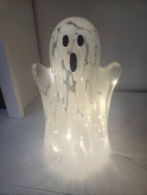 Light Up White Confetti Glass Ghost Accent Lamp Battery Operated 6x10 In